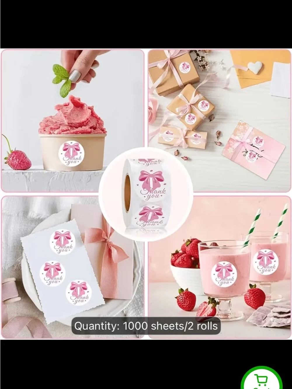 Pink Bow 500 Thank You Sticker Rolls for Gift Packaging